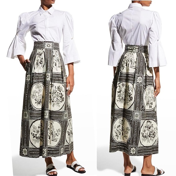 Lela Rose Button-Down Poplin Blouse Top with Pearl Brooch On Puff Sleeve Size 4 - Picture 2 of 16